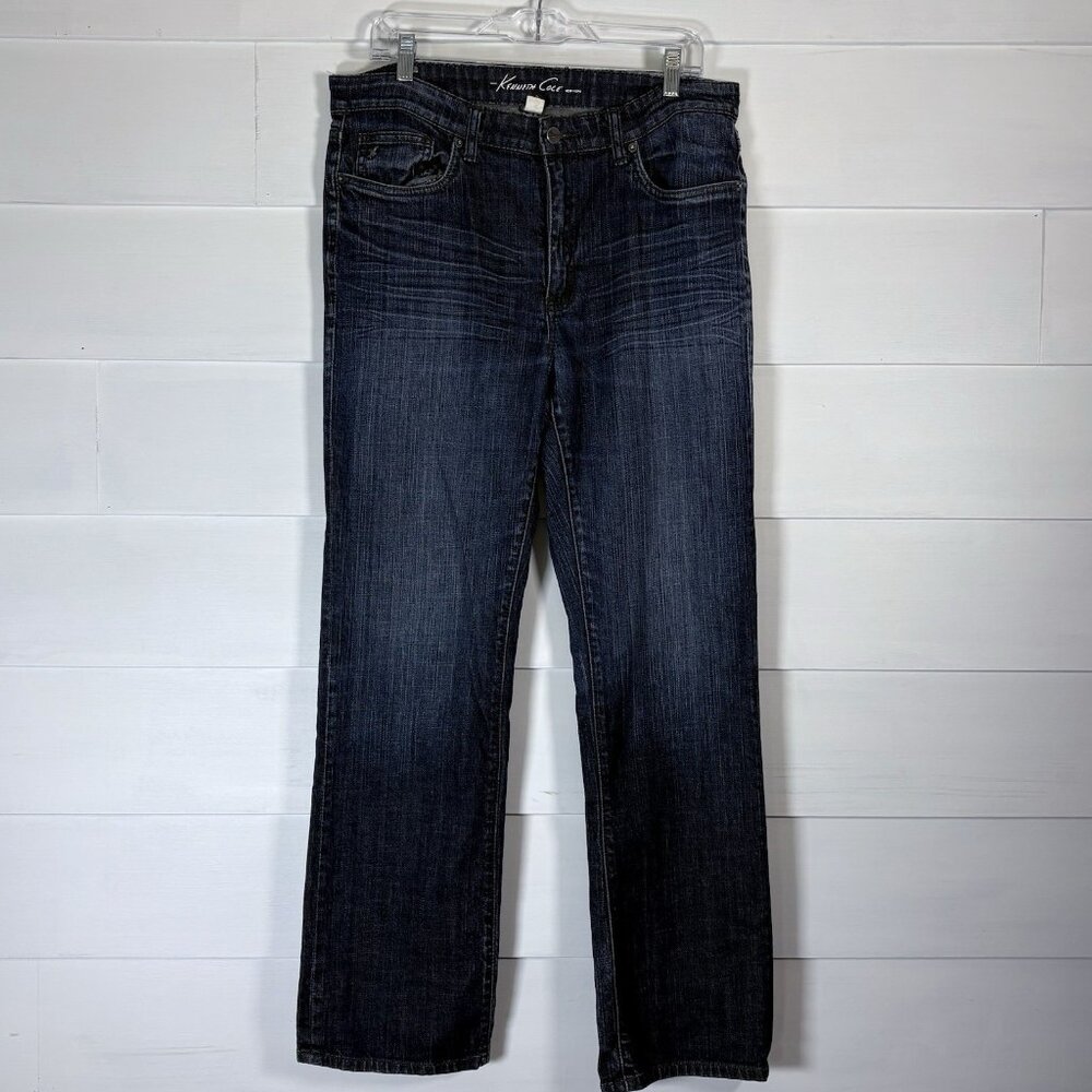 Kenneth Cole New York Men's Distress Denim Blue Jeans Straight Leg Size‎ 34×32